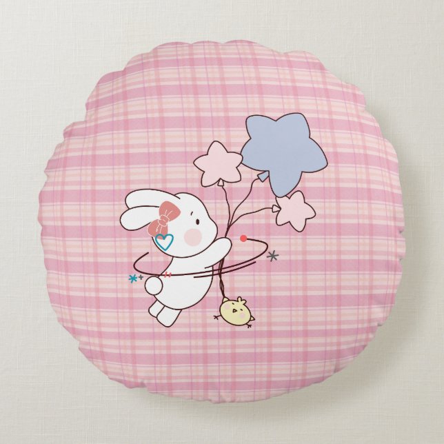 Pastel Rabbit Throw Pillow (Front)