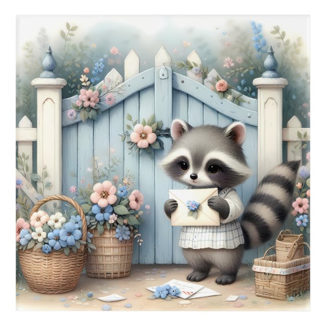 Pastel Raccoon Letter Garden Acrylic Print (Front)