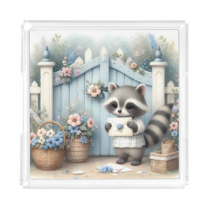 Pastel Raccoon Letter Garden Acrylic Tray