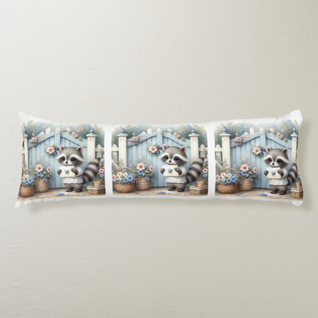 Pastel Raccoon Letter Garden Body Pillow (Front)
