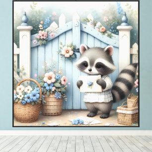 Pastel Raccoon Letter Garden Canvas Print