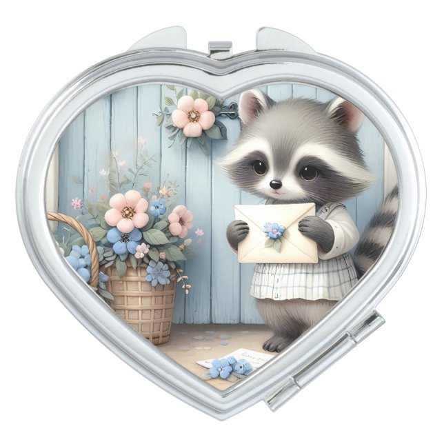 Pastel Raccoon Letter Garden Compact Mirror (Front)
