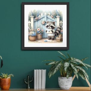 Pastel Raccoon Letter Garden Framed Art