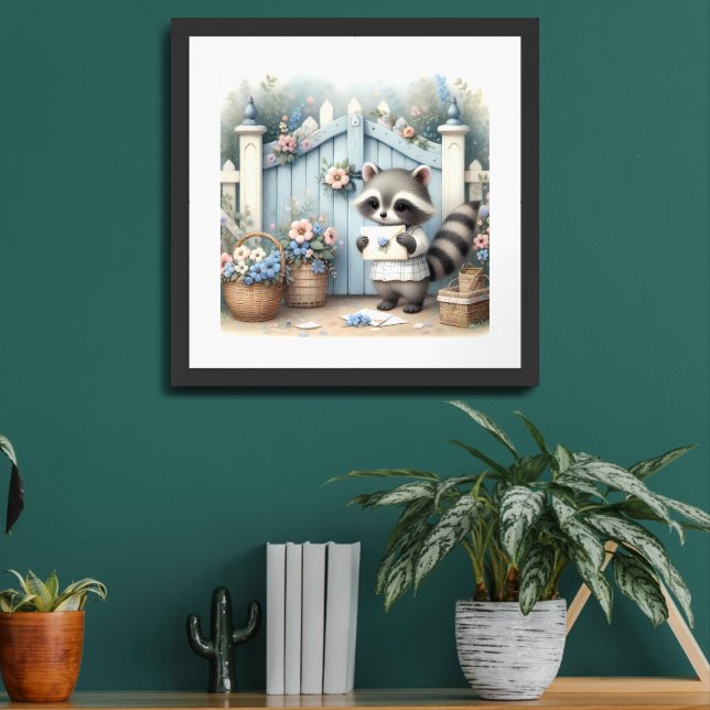 Pastel Raccoon Letter Garden Framed Art (Living Room 2)