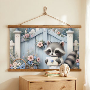 Pastel Raccoon Letter Garden Hanging Tapestry