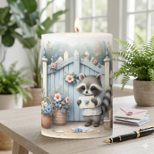 Pastel Raccoon Letter Garden Pillar Candle