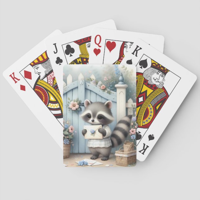 Pastel Raccoon Letter Garden Poker Cards (Back)