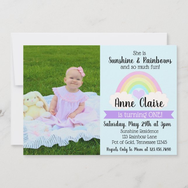 Pastel Rainbow 1st Birthday Invitation (Front)