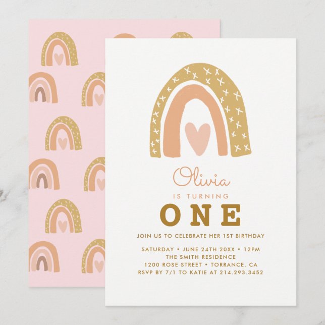 Pastel Rainbow 1st Birthday Invitation Cards (Front/Back)