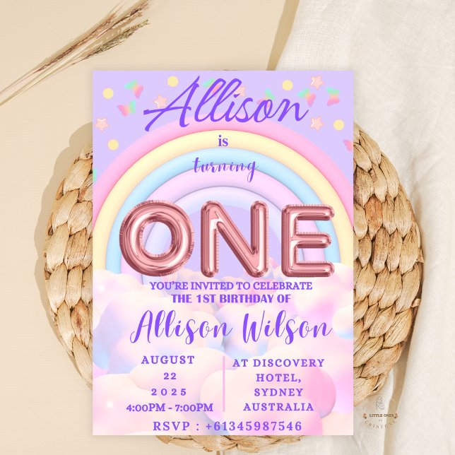 Pastel Rainbow 1st Birthday Invitations girls (Creator Uploaded)