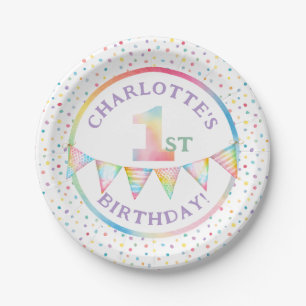 Pastel Rainbow 1st Birthday Paper Plates