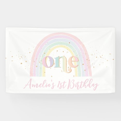 Pastel Rainbow 1st Birthday Party Backdrop  Banner