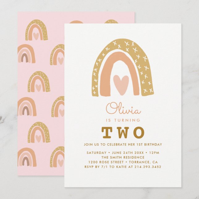 Pastel Rainbow 2nd Birthday Invitation Cards (Front/Back)
