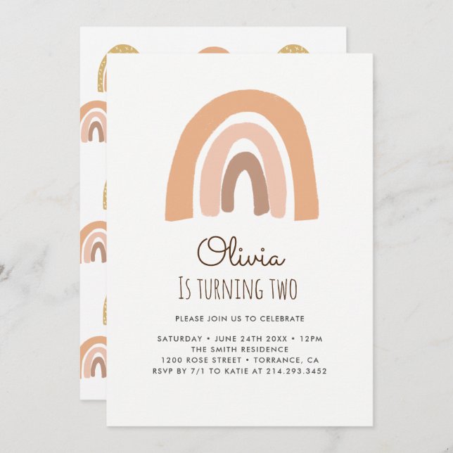 Pastel Rainbow 2nd Birthday Invitation Cards (Front/Back)
