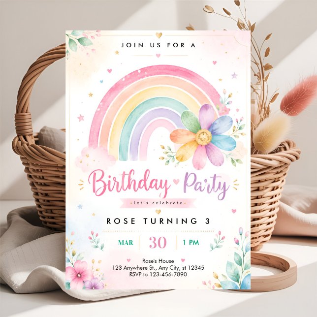 Pastel Rainbow 3rd Birthday Invitation (Creator Uploaded)