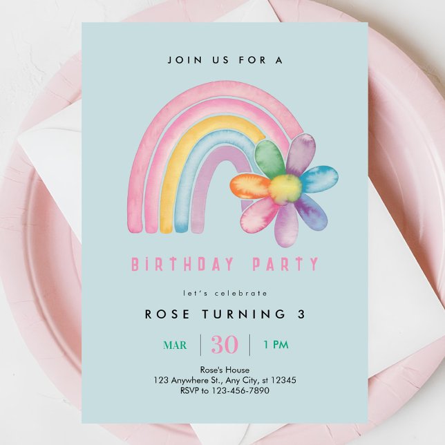 Pastel Rainbow 3rd Birthday Party Invitation (Creator Uploaded)