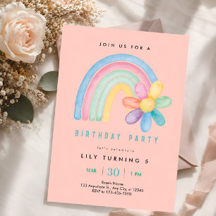 Pastel Rainbow 5th Birthday Party Invitation