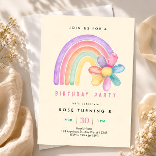 Pastel Rainbow 8th Birthday Party Invitation