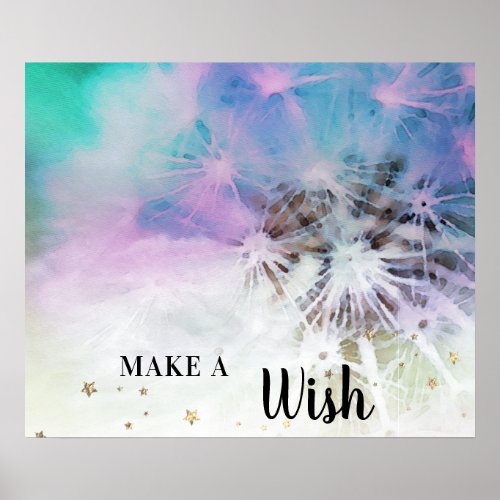   Pastel Rainbow Abstract DANDELION Make A Wish Poster