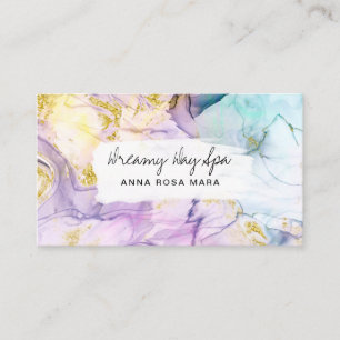 *~* Pastel Rainbow Abstract Spa QR Gold Glitter  Business Card