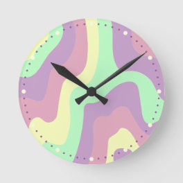 Pastel Rainbow Abstract Wavy Line Pattern Round Clock