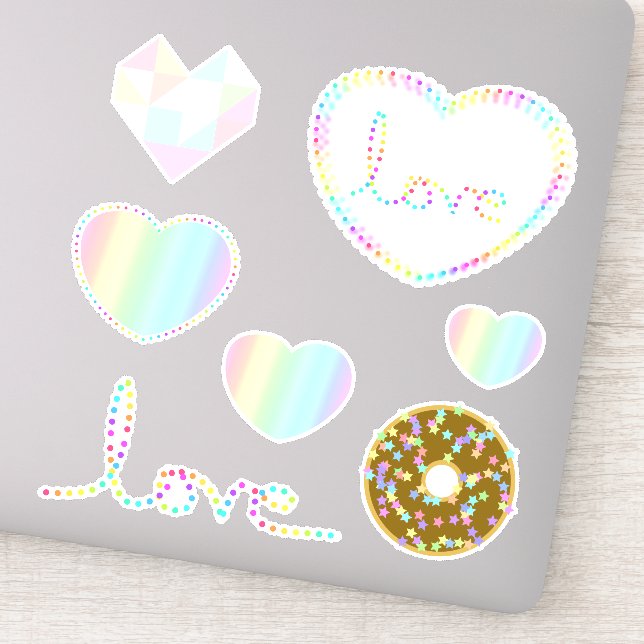 Pastel Rainbow Aesthetic Love Heart Designs Sticker (Detail)