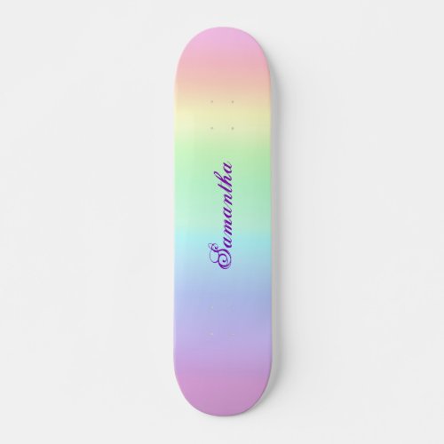 Pastel Rainbow Aesthetic Purple Name Skateboard