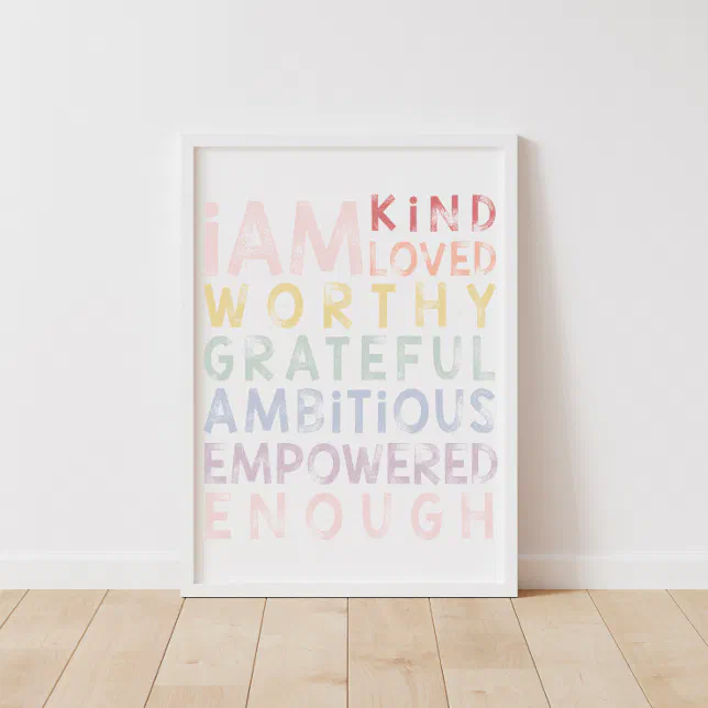 Pastel Rainbow Affirmations For Kids Poster | Zazzle