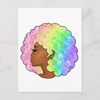 Pastel Rainbow Afro Portrait Groovy Retro Curly Invitation Postcard