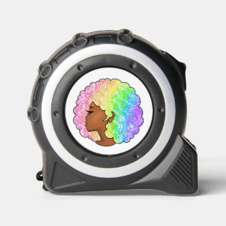 Pastel Rainbow Afro Portrait Groovy Retro Curly Tape Measure