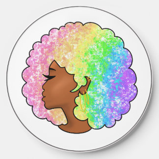 Pastel Rainbow Afro Portrait Groovy Retro Curly Wireless Charger