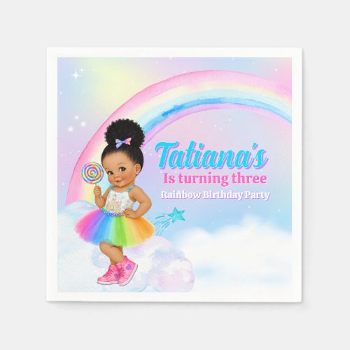 Pastel Rainbow Afro Puff Girl Birthday Party Napkins