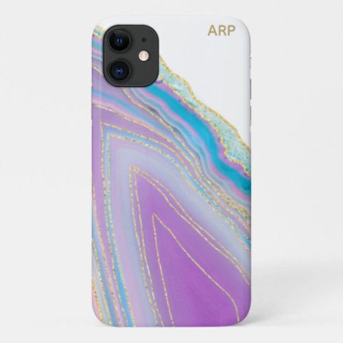  Pastel Rainbow Agate _  Gold Glitter Veins iPhone 11 Case