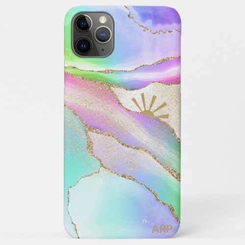  Pastel Rainbow Agate Gold Sun Rays Star Dust iPhone 11 Pro Max Case