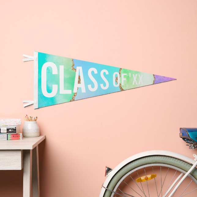 Pastel Rainbow Agate Graduation Class Of 2026 Pennant Flag (Front)