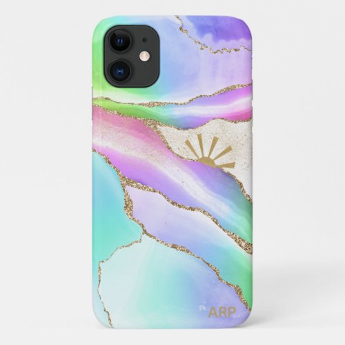  Pastel Rainbow Agate Sun Rays Gold Star Dust iPhone 11 Case