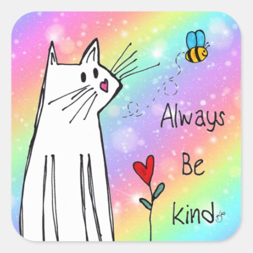 Pastel Rainbow Always Be Kind Cat Stickers