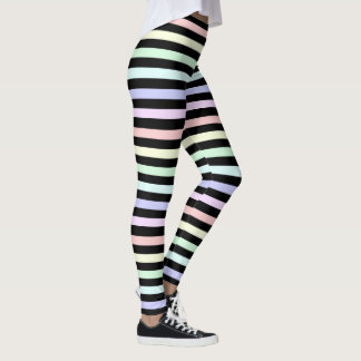 Pastel Rainbow and Black striped leggings