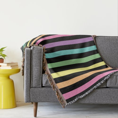 Pastel Rainbow and Black Stripes Pattern Throw Blanket