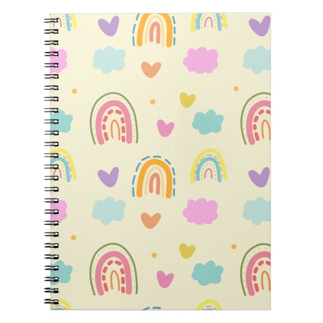  "Pastel Rainbow and Cloud Pattern Notebook (Front)