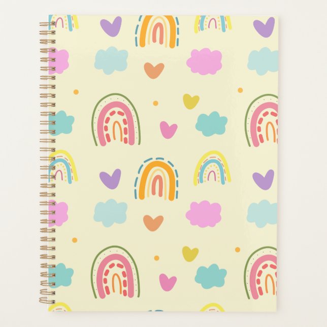  "Pastel Rainbow and Cloud Pattern Planner (Front)