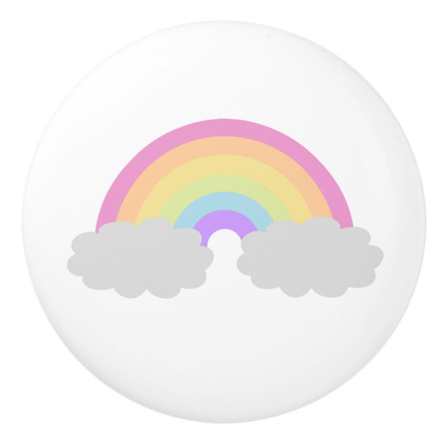 Pastel Rainbow and Clouds Ceramic Knob (Front)