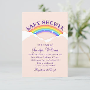 Pastel Rainbow and Clouds Girl Baby Shower Invitation