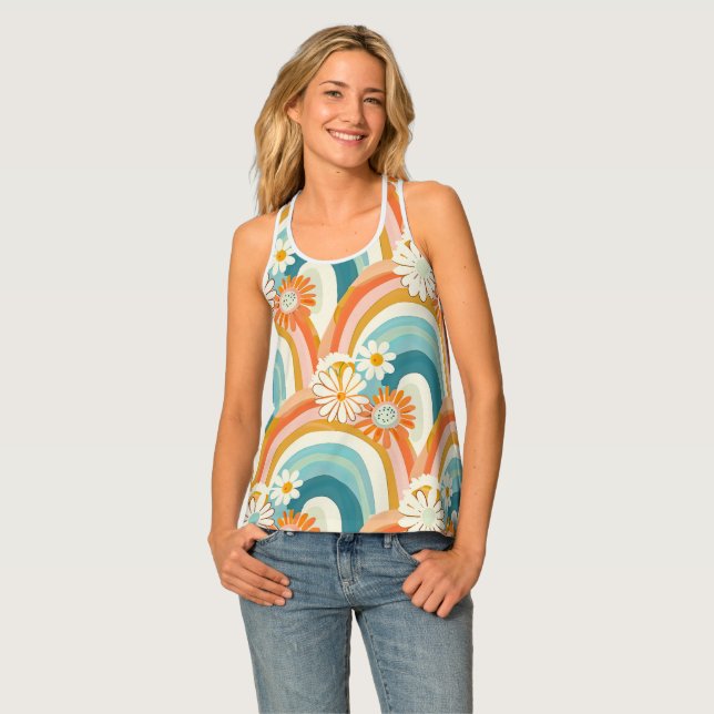  pastel rainbow and floral yoga Women's Tank Top (Front Full)