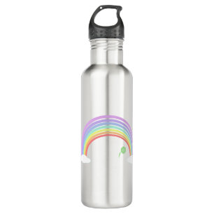 Pastel Rainbow and green flower on blue sky Stainless Steel Water Bottle