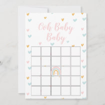 Pastel Rainbow and Hearts Baby Shower Bingo Card