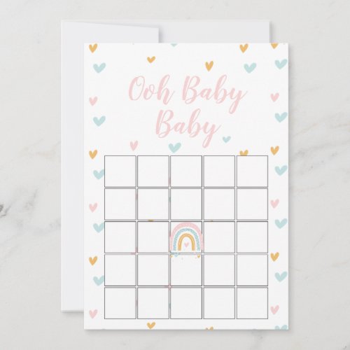 Pastel Rainbow and Hearts Baby Shower Bingo Card