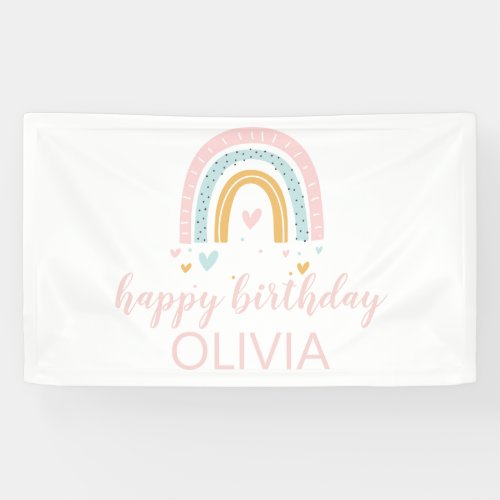 Pastel Rainbow and Hearts Birthday Banner