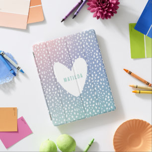Pastel rainbow and polka dot heart personalized iPad smart cover