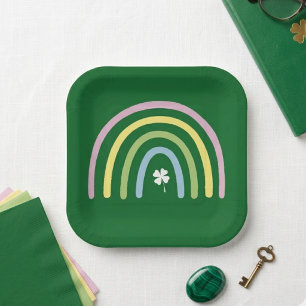 Pastel Rainbow and Shamrock St Patricks Day Design Paper Plates